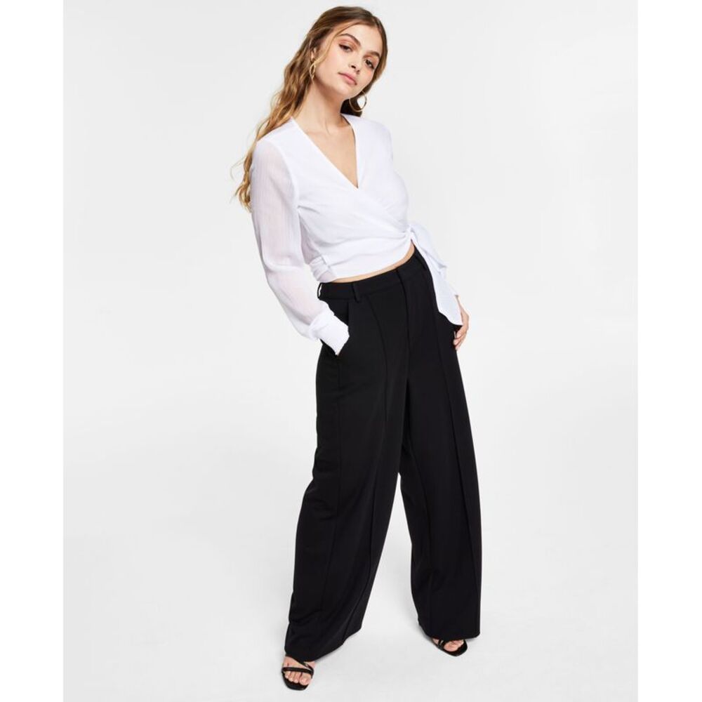 Bar III Tie Waist Wrap Blouse